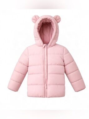 Old Navy Kids Pink Puffer Jacket with Hooded Bear Ears